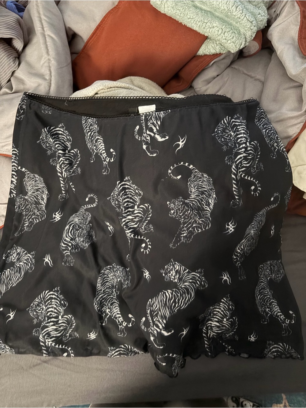 Black Tiger Print Mini Skirt